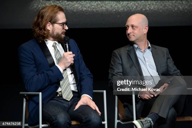 Producer/showrunner Bryan Fuller and Producer/showrunner Michael Green speak onstage during speak onstage during the American Gods FYC event at Saban...