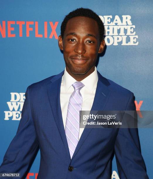 Actor Jeremy Tardy attends the premiere of "Dear White People" at Downtown Independent on April 27, 2017 in Los Angeles, California.