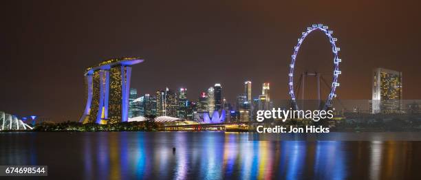 city skyline from gardens by the bay east, singapore. - singapore flyer stock pictures, royalty-free photos & images