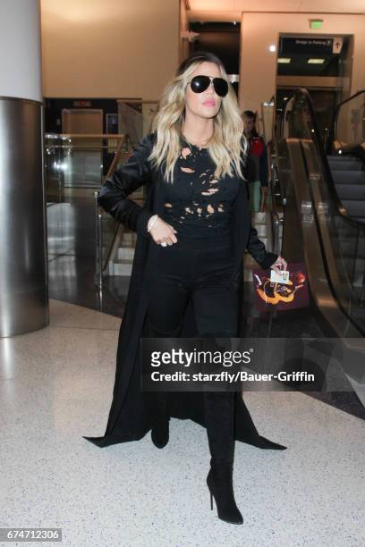Khloe Kardashian is seen at LAX on April 28, 2017 in Los Angeles, California.