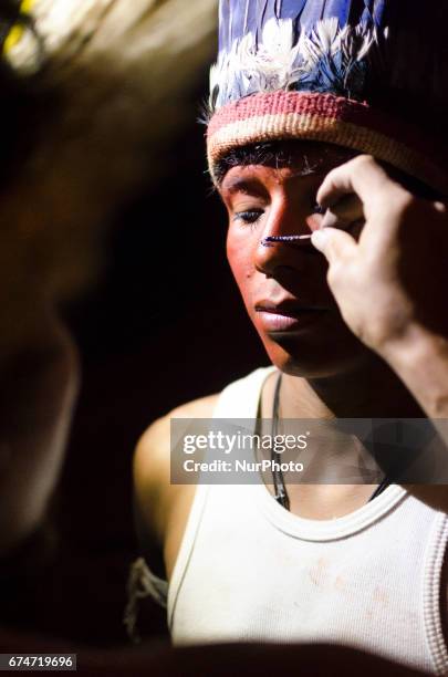 Brazilian guarani indigenous from the 5 Jaraguá villages, in Sao Paulo, Brazil, protest during the national general strike day, this Friday . Besides...