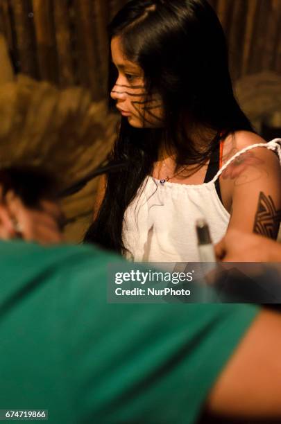 Brazilian guarani indigenous from the 5 Jaraguá villages, in Sao Paulo, Brazil, protest during the national general strike day, this Friday . Besides...