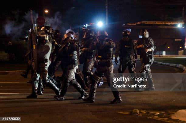 Called by many different working unions, thousands of people joined a demonstration in Sao Paulo, Brazil, during the national general strike day,...