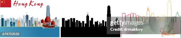 hong kong skyline - hong kong port stock illustrations