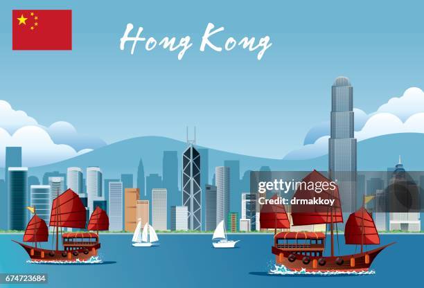 hong kong skyline - hong kong wine stock illustrations