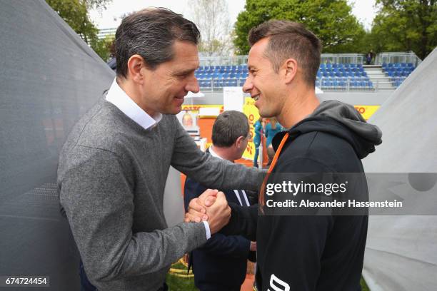 Philipp Kohlschreiber of Germany attends with Michael Mronz the draw for the 102 on April 29, 2017 in Munich, Germany. BMW Open by FWU at Iphitos...