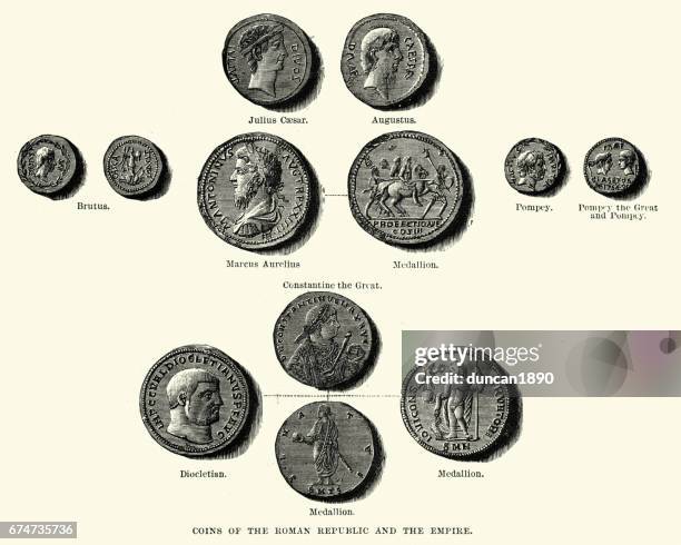 stockillustraties, clipart, cartoons en iconen met oude munten van de romeinse republiek en het keizerrijk - romeins
