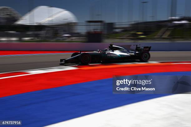 Valtteri Bottas driving the Mercedes AMG Petronas F1 Team Mercedes F1 WO8 on track during final practice for the Formula One Grand Prix of Russia on...