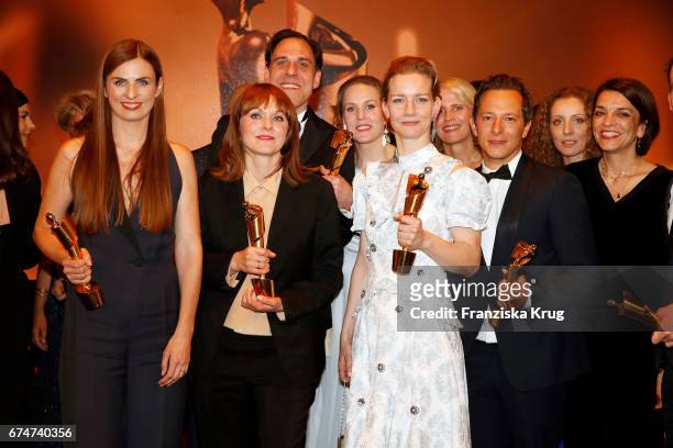 Janine Jackowski, Maren Ade, Sandra Hueller and Trystan Puetter during the Lola - German Film Award show at Messe Berlin on April 28, 2017 in Berlin,...