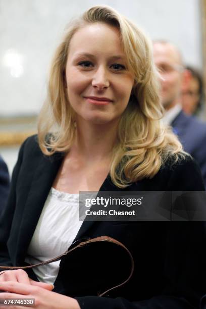 French far-right political party National Front deputy Marion Marechal-Le Pen attends a press conference with French presidential election candidate...