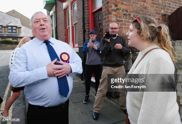 Independence Party member argues with a pro-EU supporter outside a pub in Hartlepool ahead of a visit by UKIP leader Paul Nuttall on April 29, 2017...