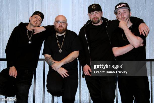 S Organik, Bishop Brigante, Scott Jackson and Gully attend KOTD Blackout 7 rap battle at Capitol Event Theatre on April 15, 2017 in Toronto, Canada.