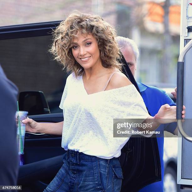 Jennifer Lopez arrives to a 'Shades of Blue' filming set in Brooklyn on April 28, 2017 in New York City.