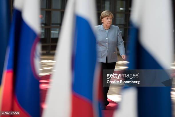 Angela Merkel, Germany's chancellor, arrives for a European Union leaders emergency Brexit summit at the Europa building in Brussels, Belgium, on...