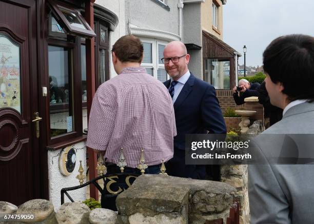 Independence Party leader Paul Nuttall knocks on the door of a resident during a visit to Hartlepool on April 29, 2017 in Hartlepool, United Kingdom....