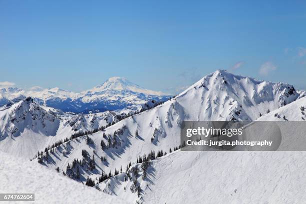 mt. rainier covered in snow - crystal - fotografias e filmes do acervo