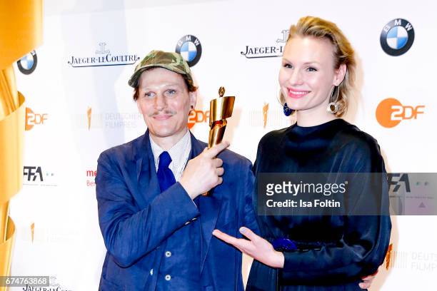 Award winner Georg Friedrich and laudator Rosalie Thomass at the Lola - German Film Award winners board at Messe Berlin on April 28, 2017 in Berlin,...