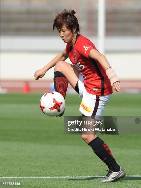 Chinatsu Kira of Urawa Red Diamonds Ladies in action during the Nadeshiko League match between Urawa Red Diamonds Ladies and Mynavi Vegalta Sendai...