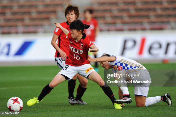 Hanae Sibata of Urawa Red Diamonds Ladies in action during the Nadeshiko League match between Urawa Red Diamonds Ladies and Mynavi Vegalta Sendai...