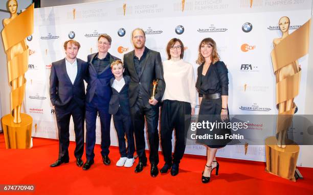 Groupshot Award winners with Anneke Kim Sarnau at the Lola - German Film Award winners board at Messe Berlin on April 28, 2017 in Berlin, Germany.