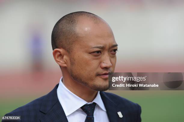 Takayoshi Ishihara ,coach of Urawa Red Diamonds Ladies looks on prior to the Nadeshiko League match between Urawa Red Diamonds Ladies and Mynavi...