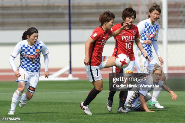 Risa Ikadai of Urawa Red Diamonds Ladies in action during the Nadeshiko League match between Urawa Red Diamonds Ladies and Mynavi Vegalta Sendai...