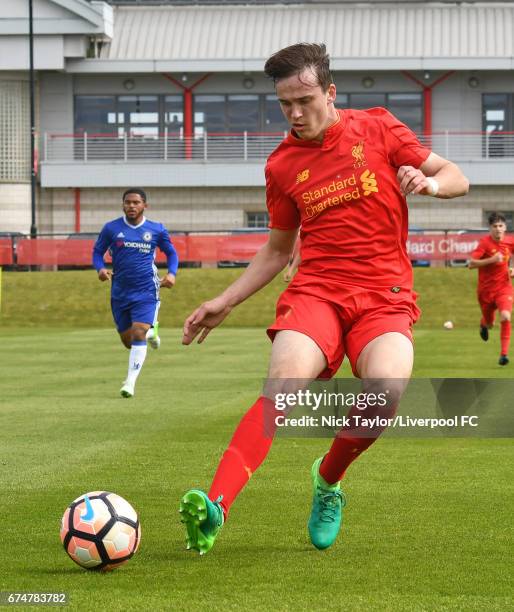 Liam Millar of Liverpool in action during the Liverpool v Chelsea U18 Premier League game at The Kirkby Academy on April 29, 2017 in Kirkby, England.