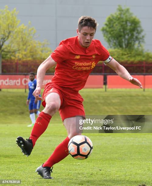 Liam Coyle of Liverpool in action during the Liverpool v Chelsea U18 Premier League game at The Kirkby Academy on April 29, 2017 in Kirkby, England.