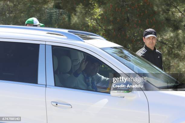 President of Turkmenistan Gurbanguly Berdimuhamedov leaves after the opening ceremony of Akhal-Teke Horse Beauty Contest within annual Turkmen Racing...