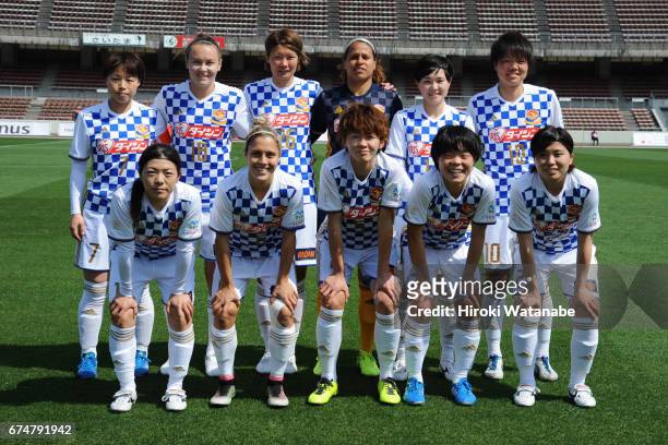 Players of Mynavi Vegalta Sendai Ladies pose for photograph the Nadeshiko League match between Urawa Red Diamonds Ladies and Mynavi Vegalta Sendai...