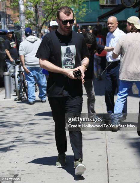 Sam Smith is seen on April 28, 2017 in New York City.