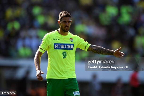 Joaquin Larrivey of JEF United Chiba in action during the J.League J2 match between JEF United Chiba and Tokushima Vortis at Fukuda Denshi Arena on...