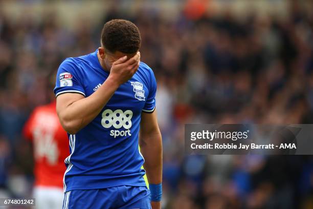 Che Adams of Birmingham City walks off after receiving a red card during the Sky Bet Championship match between Birmingham City and Huddersfield Town...