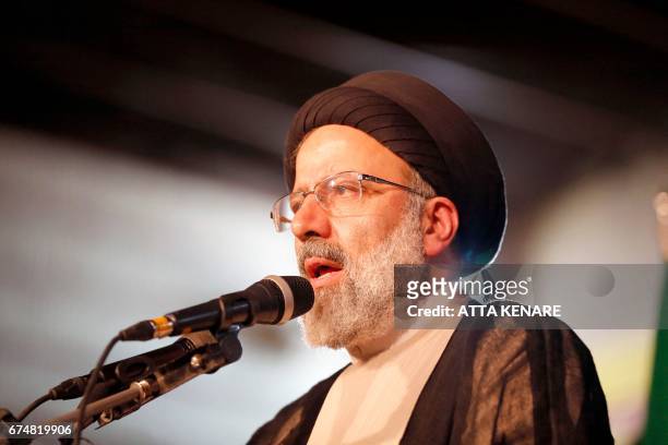 Iranian presidential candidate Ebrahim Raisi speaks during a campaign rally in the capital Tehran on April 29, 2017.