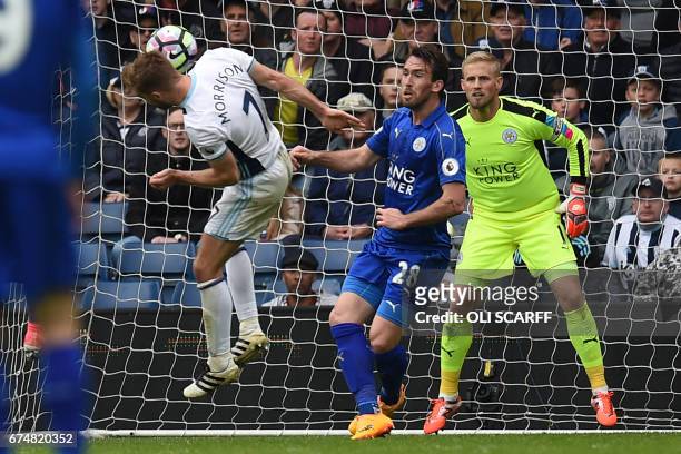 West Bromwich Albion's English-born Scottish midfielder James Morrison is unable to score with this late attempt during the English Premier League...