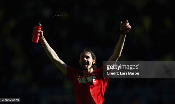 Neven Subotic of Koeln celebrates with the fans after the Bundesliga match between Borussia Dortmund and 1. FC Koeln at Signal Iduna Park on April...