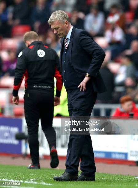 David Moyes, Manager of Sunderland looks dejected during the Premier League match between Sunderland and AFC Bournemouth at the Stadium of Light on...