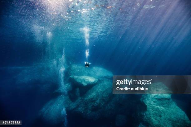deep blue the mediterranean - undersea diver stock pictures, royalty-free photos & images