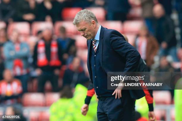 Sunderland's Scottish manager David Moyes reacts after Bournemouth score during the English Premier League football match between Sunderland and...