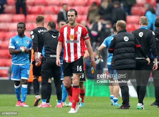 John O'Shea of Sunderland leaves the pitch following the full time whistle in the Premier League match between Sunderland and AFC Bournemouth at the...