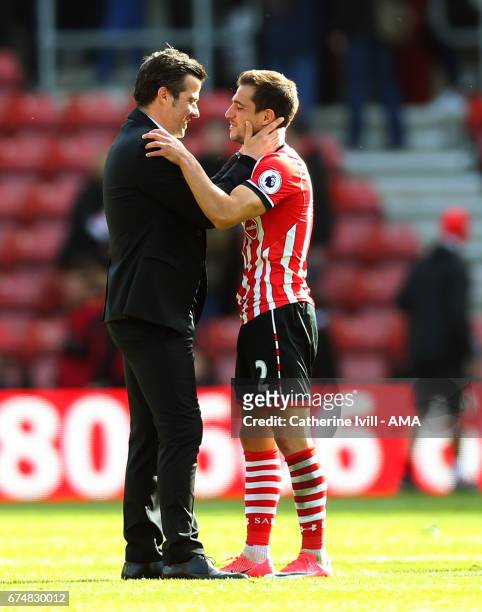 Marco Silva Manager / head coach of Hull City with Cedric Soares of Southampton after the Premier League match between Southampton and Hull City at...