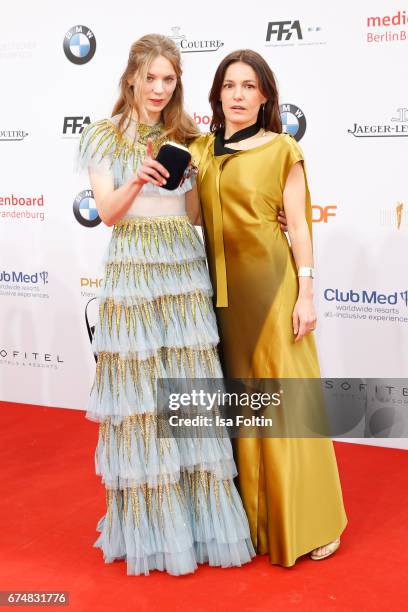 German actress Lilith Stangenberg and german actress Nicolette Krebitz during the Lola - German Film Award red carpet arrivals at Messe Berlin on...