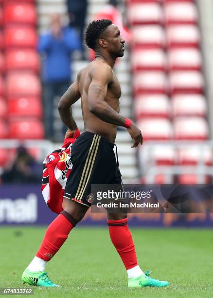 Jermain Defoe of Sunderland looks dejected as he leaves the field with his team relegated after the Premier League match between Sunderland and AFC...