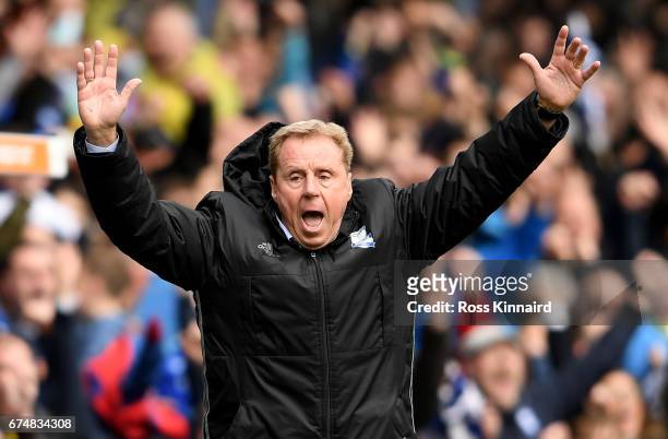 Harry Redknapp the manager of Birmingham City celebrates after the opening goal during the Sky Bet Championship match between Birmingham City and...
