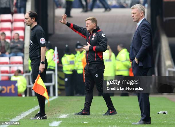 Bournemouth manager Eddie Howe applauds the fans during the Premier League match between Sunderland AFC and AFC Bournemouth at Stadium of Light on...