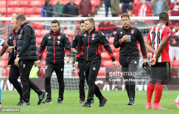 Bournemouth manager Eddie Howe heads for the fans during the Premier League match between Sunderland AFC and AFC Bournemouth at Stadium of Light on...