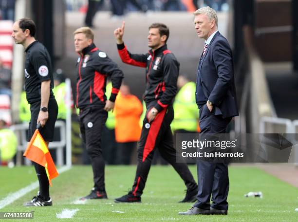 Sunderland manager David Moyes during the Premier League match between Sunderland AFC and AFC Bournemouth at Stadium of Light on April 29, 2017 in...