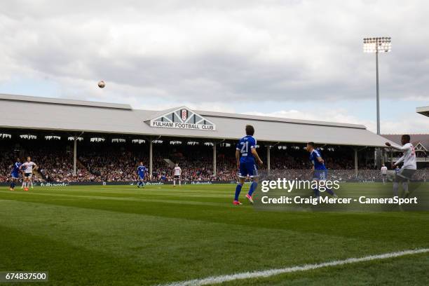 Fulham's Ryan Sessegnon tries a lob shot from long range during the Sky Bet Championship match between Fulham and Brentford at Craven Cottage on...