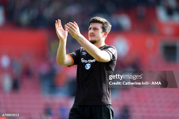Harry Maguire of Hull City applauds during the Premier League match between Southampton and Hull City at St Mary's Stadium on April 29, 2017 in...