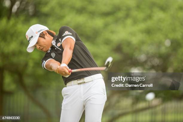 Haru Nomura of Japan plays her tee shot at the second hole during the third round of the Volunteers of America North Texas Shootout at Las Colinas...